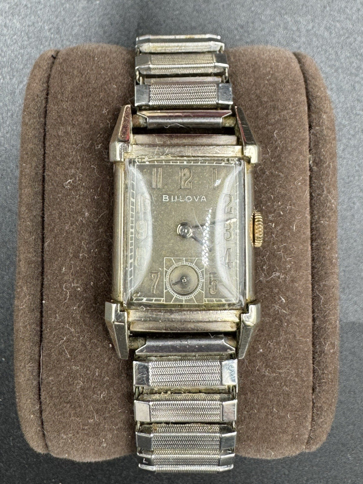 Vintage 1940s Bulova Fifth Avenue Tank Watch 10K Gold Filled Tropical Dial Box E
