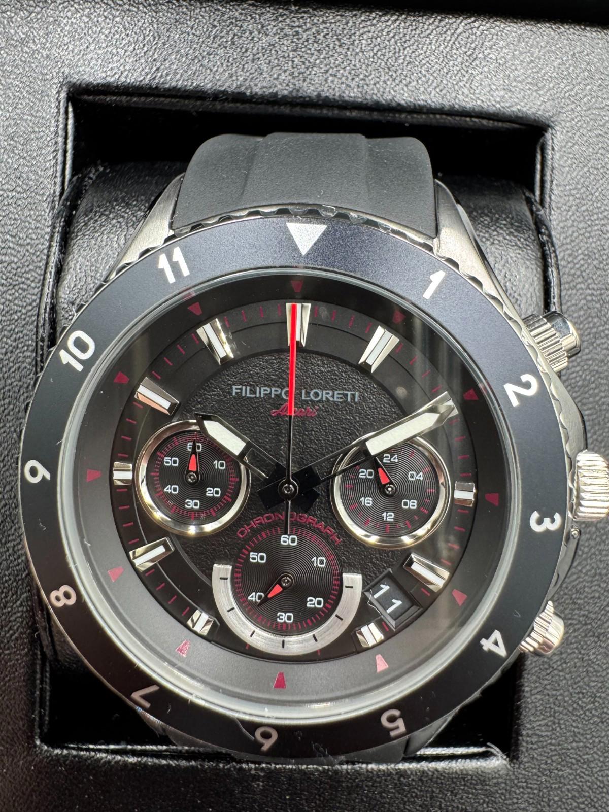 Filippo Loreti Ascari Chronograph Black Dial Rubber Strap 42mm New Sealed Box RR