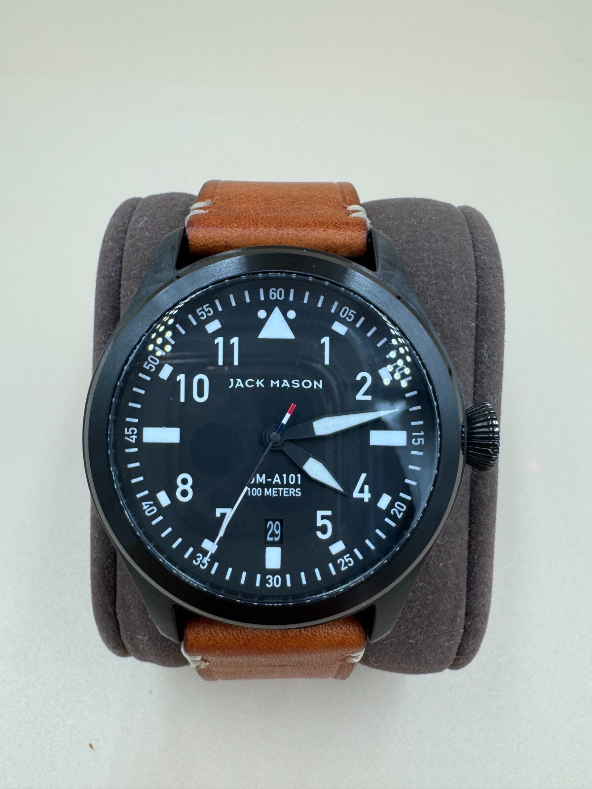 Jack Mason JM-A101-005 Aviation Black PVD Pilot Watch Leather Strap 42mm - Rare