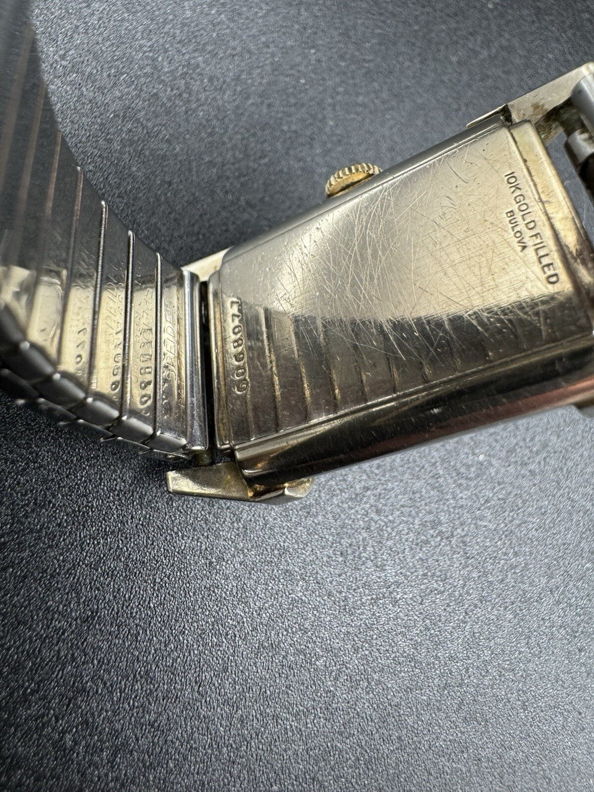 Vintage 1940s Bulova Fifth Avenue Tank Watch 10K Gold Filled Tropical Dial Box E