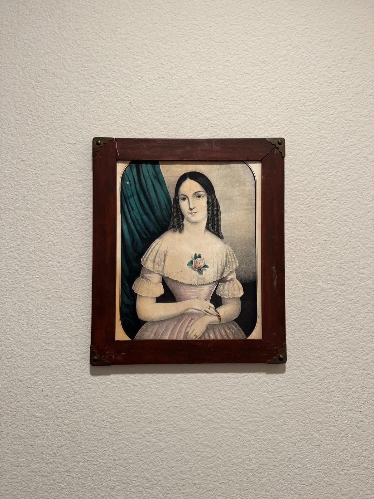 Antique Framed Victorian Lady Portrait Lithograph Chittenden