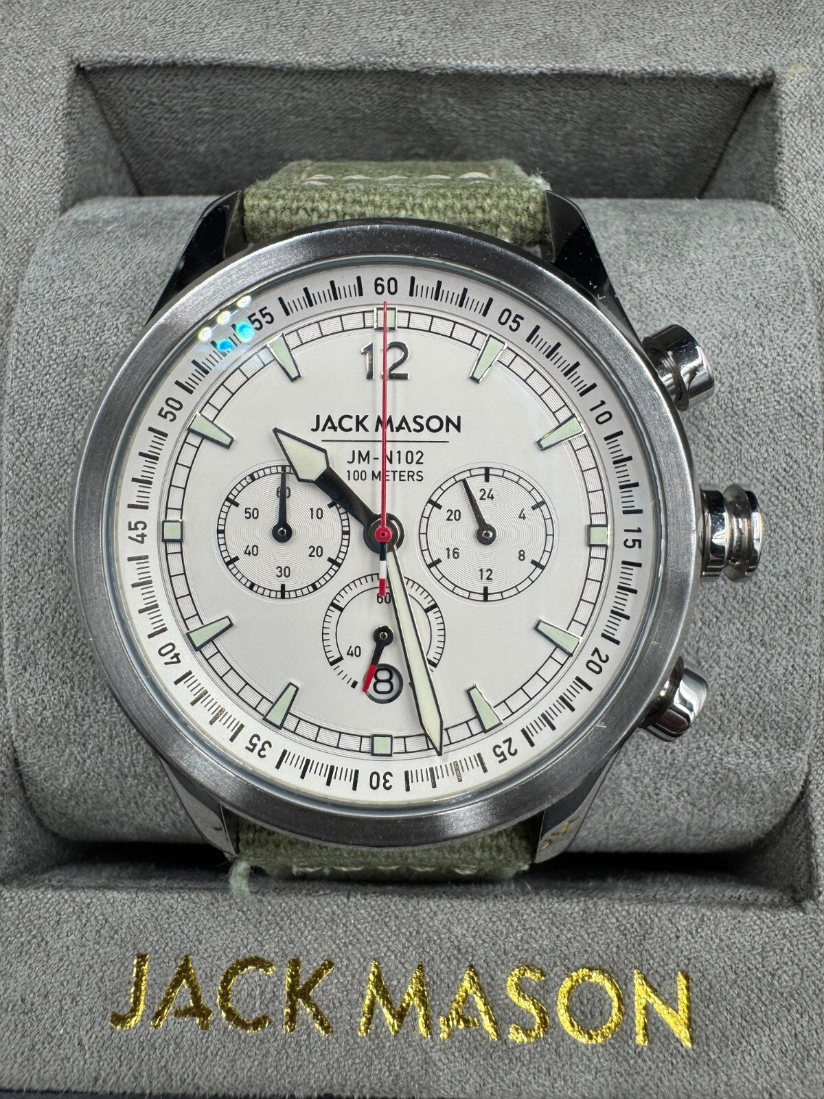 Jack Mason Chronograph Watch JM-N102-018 Stainless Steel Green Strap 100 Meters