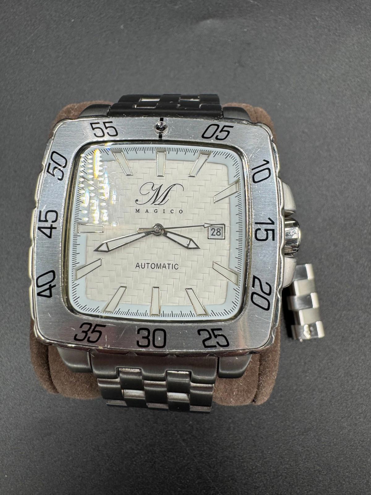 Magico 316L Automatic Heavy Mens Watch White Face 21 Jewels Works Japan Made VG+