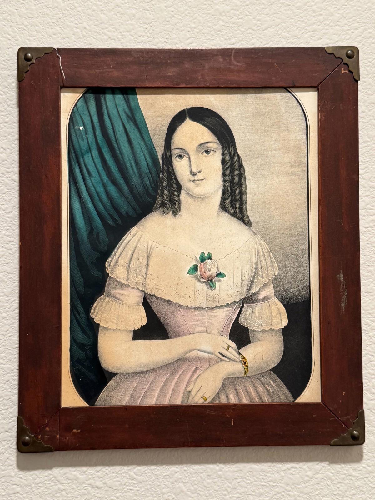 Antique Framed Victorian Lady Portrait Lithograph Chittenden