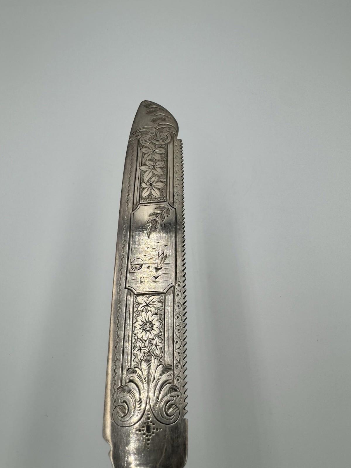 Victorian Mother of Pearl Fruit Cake Bread Knife Sterling Silver Blade Design VG