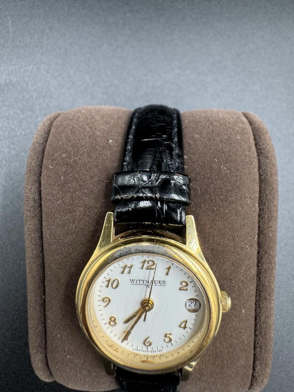 Vintage Wittnauer Women's Gold Tone Quartz Watch White Dial Date Swiss Made
