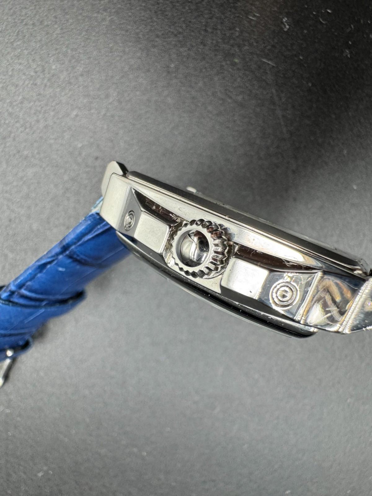 38mm Square SLVR/BLUE Auto Day Date 24-hour Blue Strap LOUIE BOLLE Mens Watches