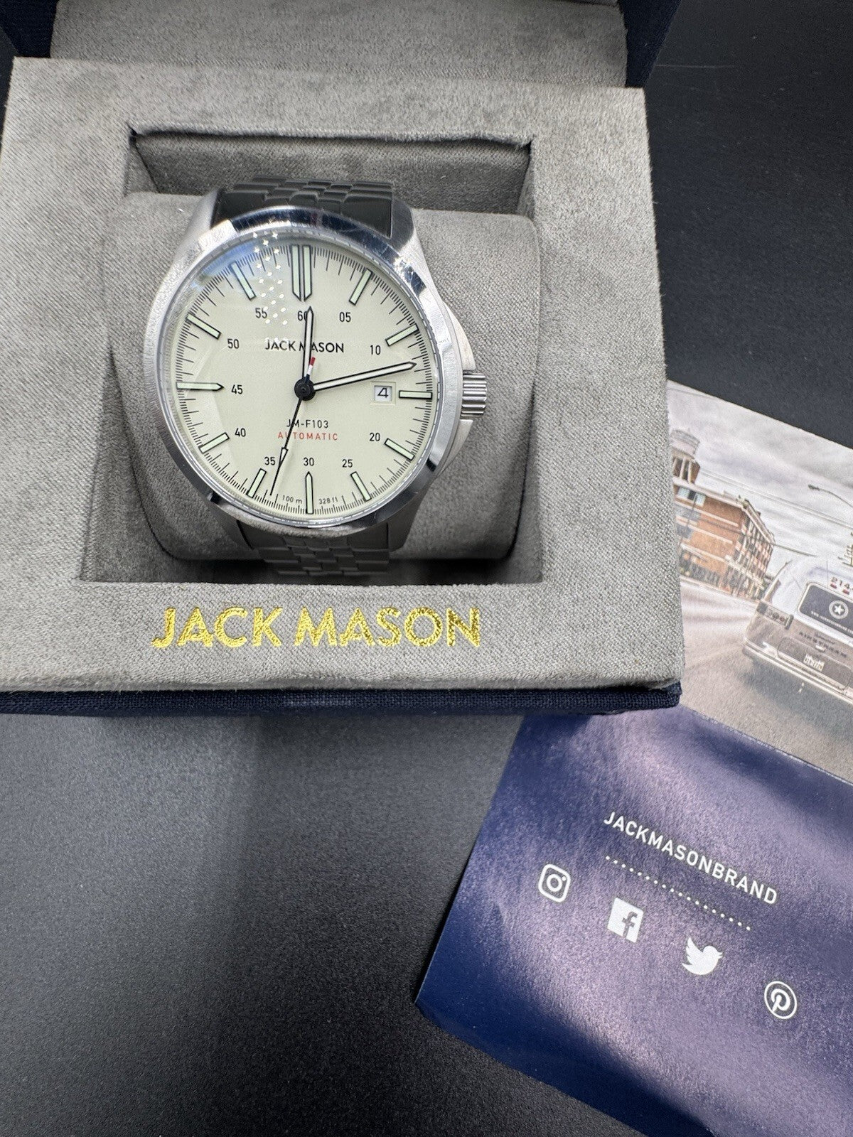 Jack Mason JM-F103 Automatic 40mm White Dial Stainless Bracelet 100m Box Papers