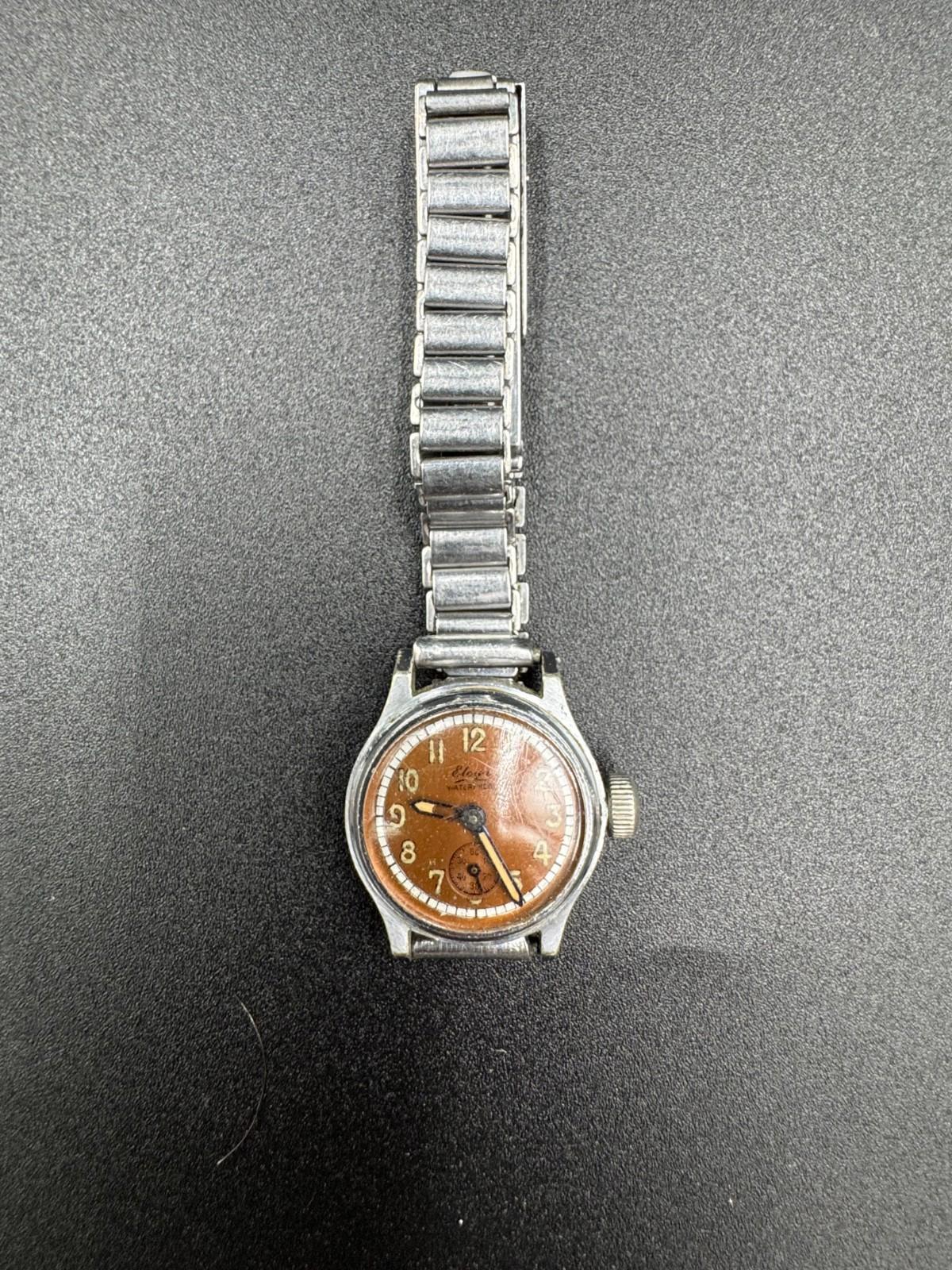 Vintage Eloga Waterproof Swiss Watch AS 964 15 Jewels Manual Wind Copper Dial VG