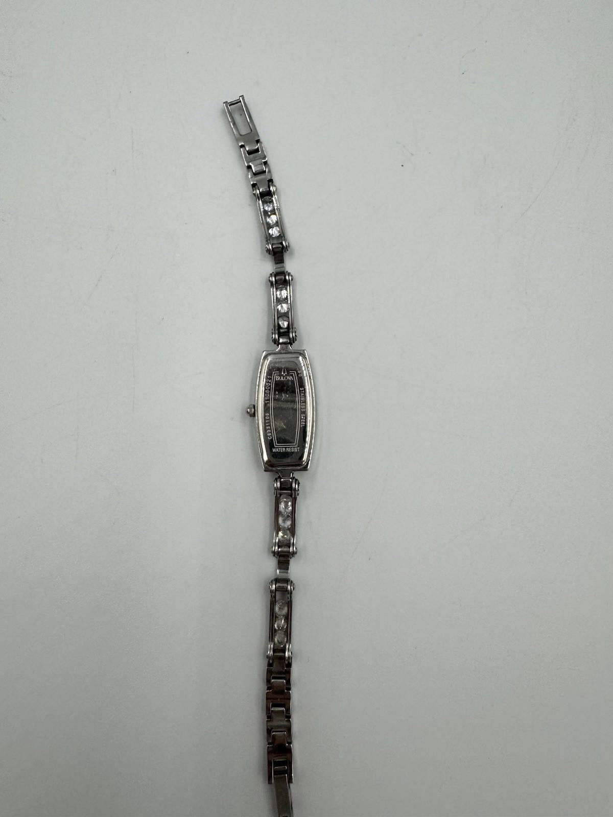 Bulova Womens Floating Crystals Black Dial Silver Stainless