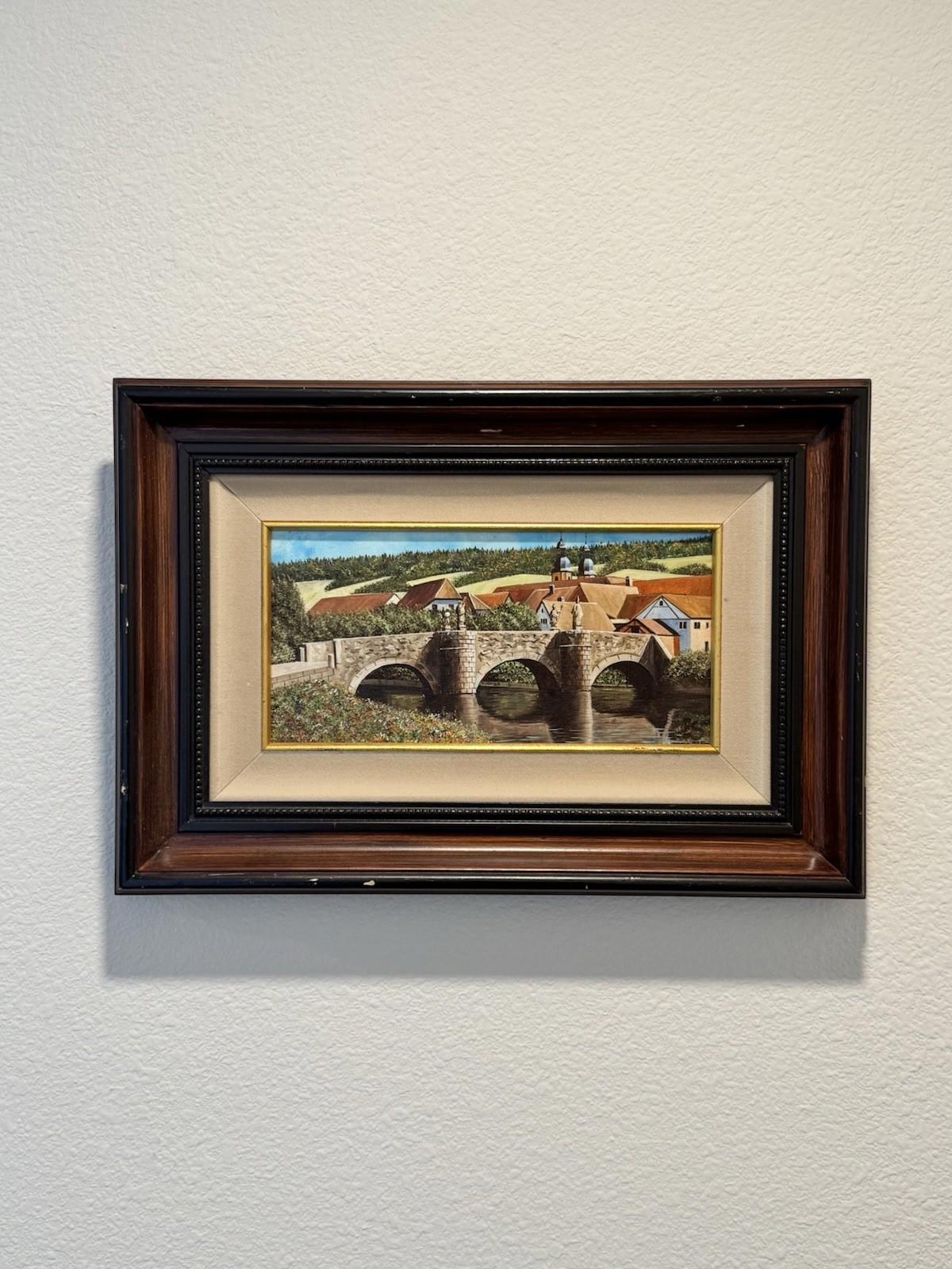 Eugene Schmidt Original Bridge Over the Landscape Santa COA