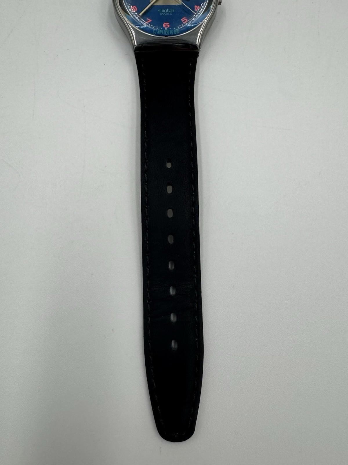 Swatch Watch Blue Tune GX119 Leather 34mm 1990 unisex New