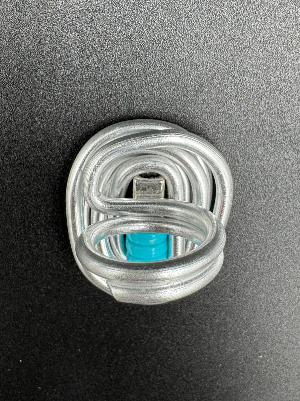 Handmade Bauhaus Inspired Aluminum Puzzle Ring Argentine Designer Teal Disc NM+