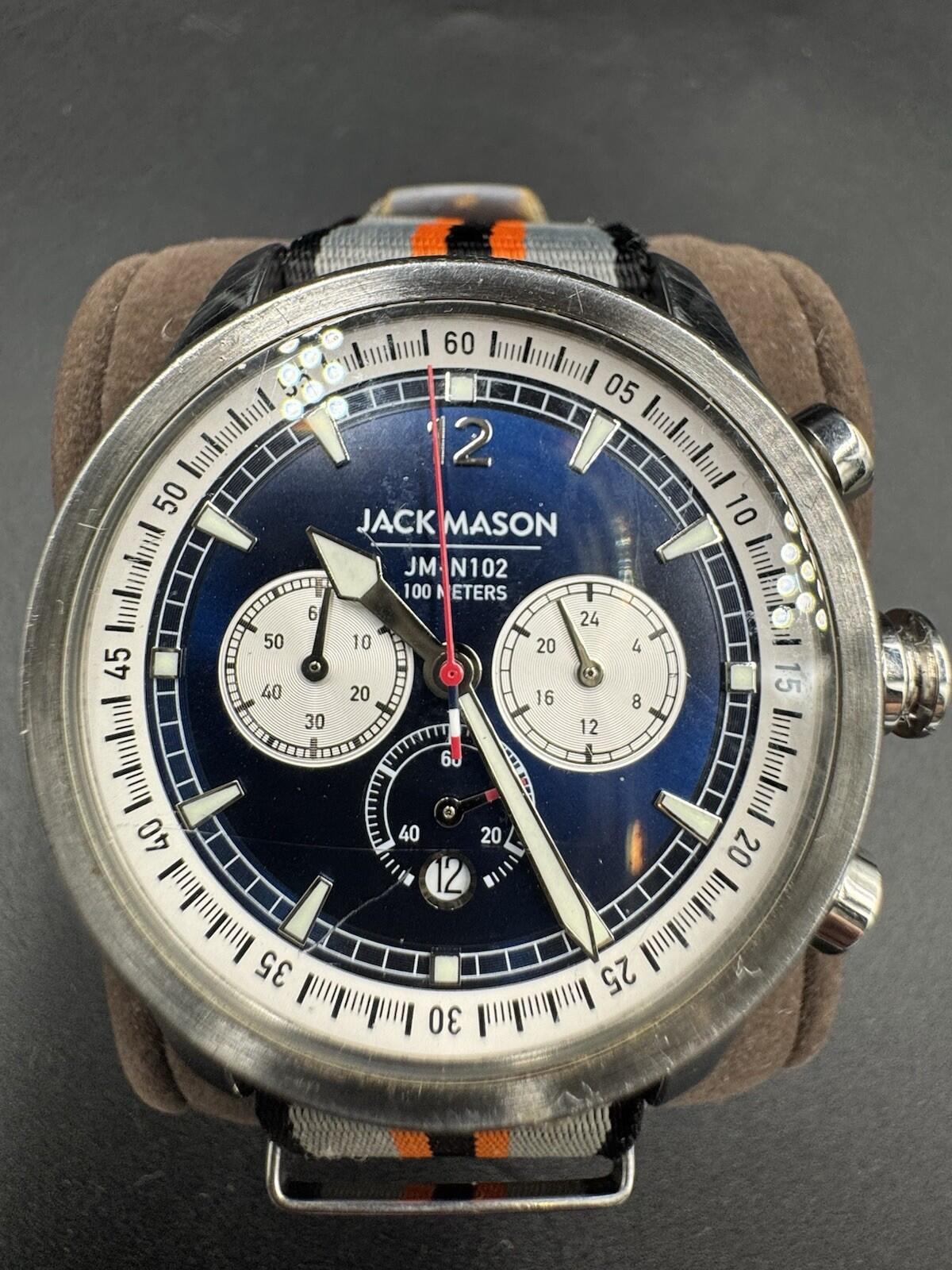 Jack Mason JM-N102-027 Watch Mens 42mm Blue Dial Chronograph Date w/ Nylon Strap