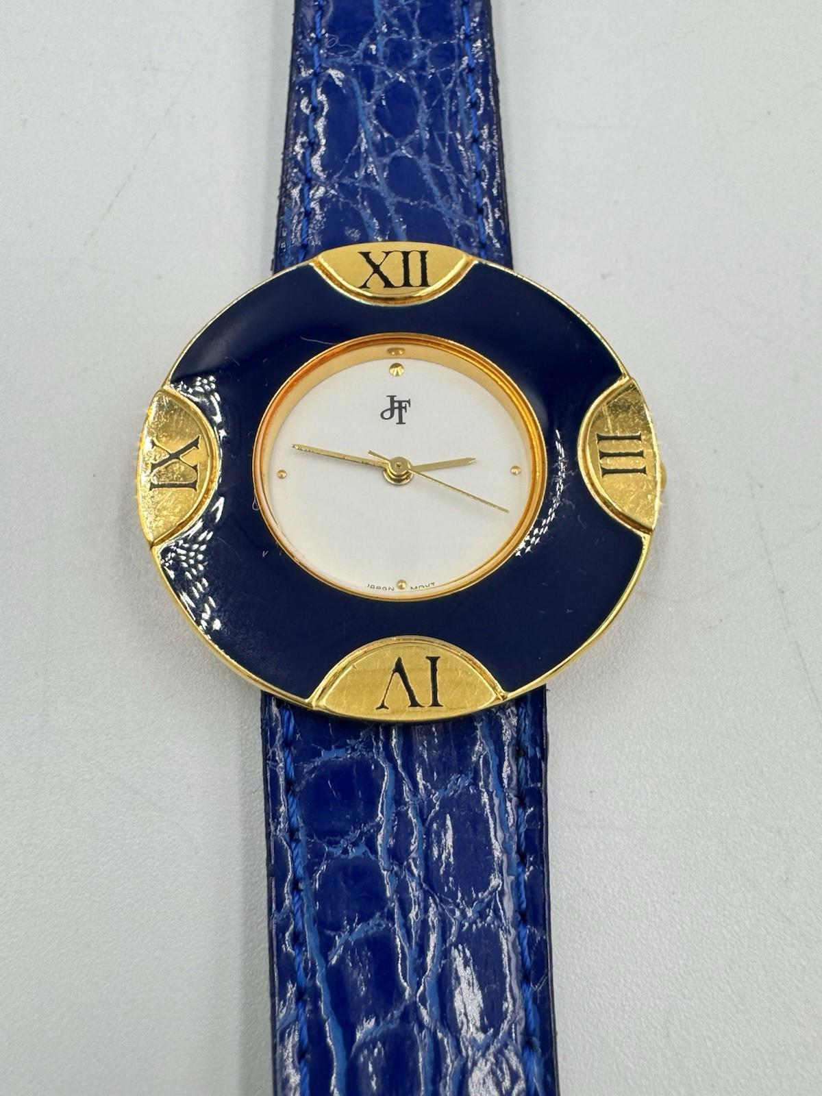 Jacques Farel Blue Gold Ladies Watch Japan Movement Leather