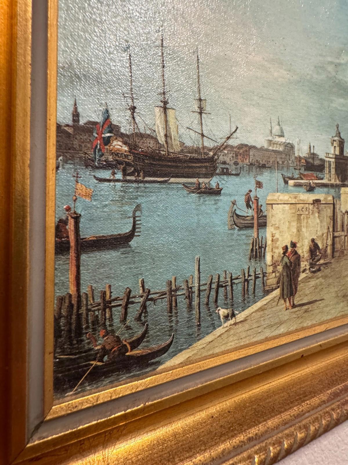 Vintage Framed Canaletto Reproduction Print The Quay of the Piazzetta Venice VG+
