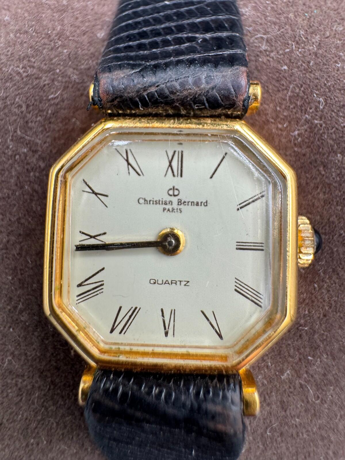 Vintage Christian Bernard Paris Octagonal Quartz Watch Gold Roman Numeral Dial