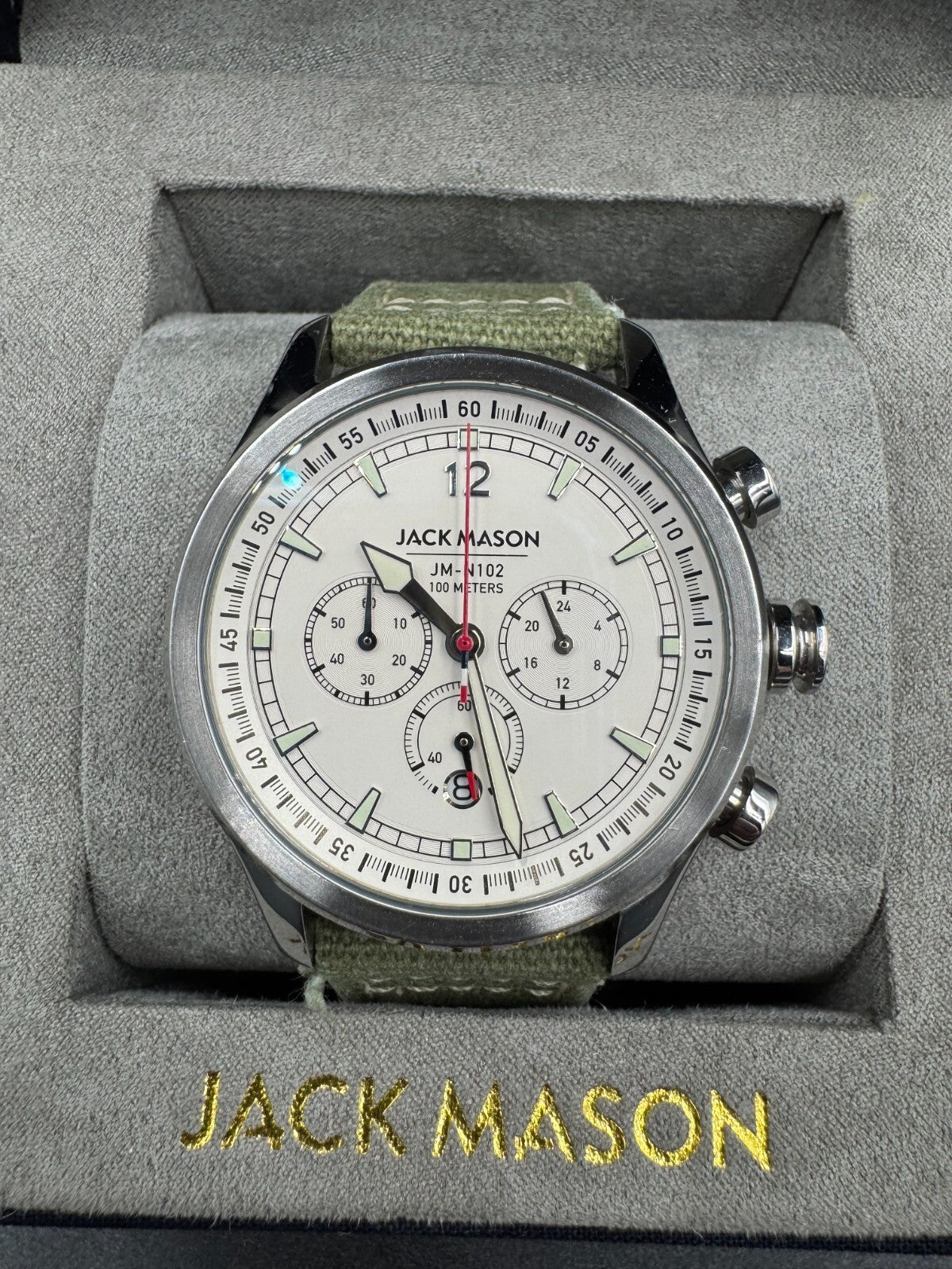 Jack Mason Chronograph Watch JM-N102-018 Stainless Steel Green Strap 100 Meters
