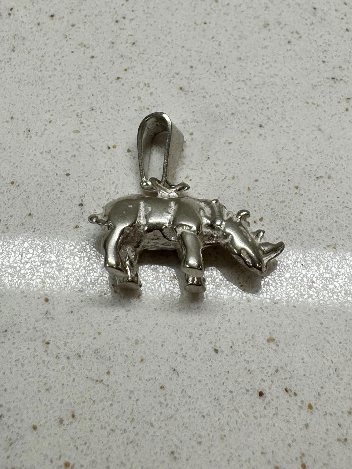 .925 Sterling Silver 3-D RHINOCEROS CHARM Rhino Africa .925