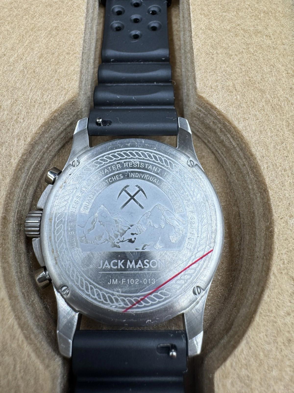 Jack Mason JM-F102 Chronograph Watch White Dial 38mm w/ Box Black Rubber Band OG