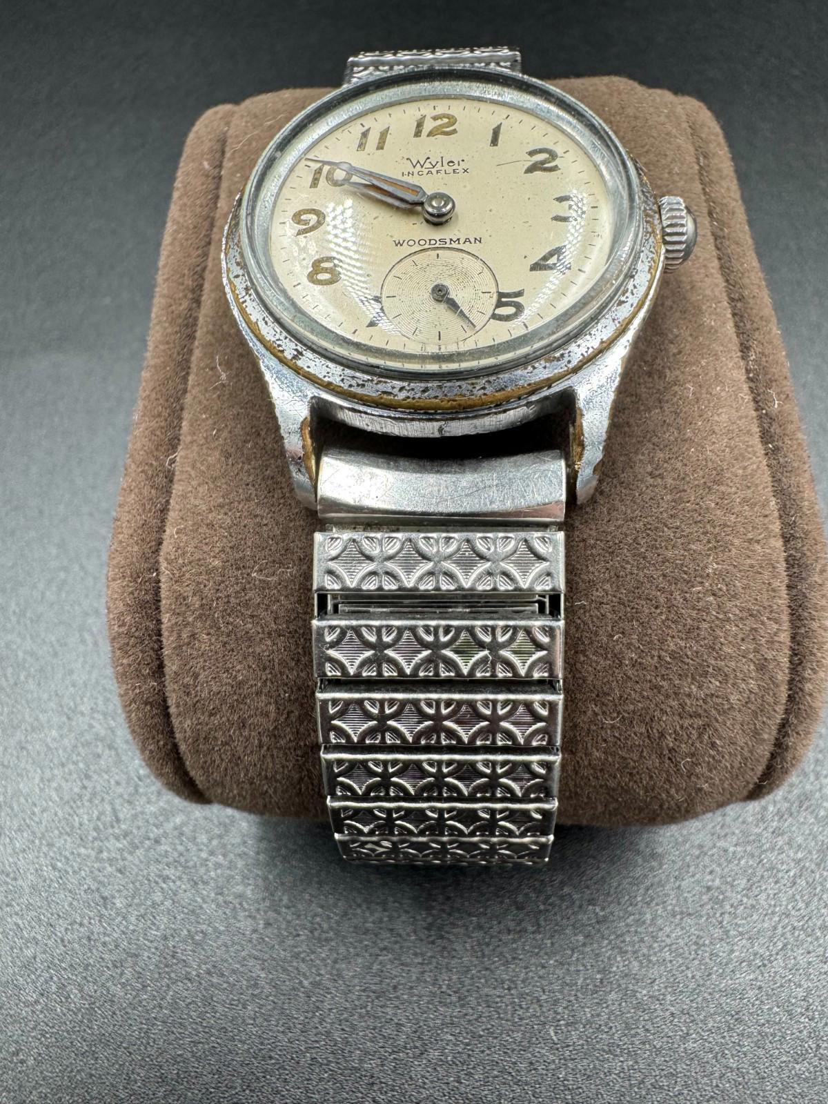 Vintage Wyler Incaflex Woodsman Swiss Manual Wind Sub-Seconds Watch - Rare Dial