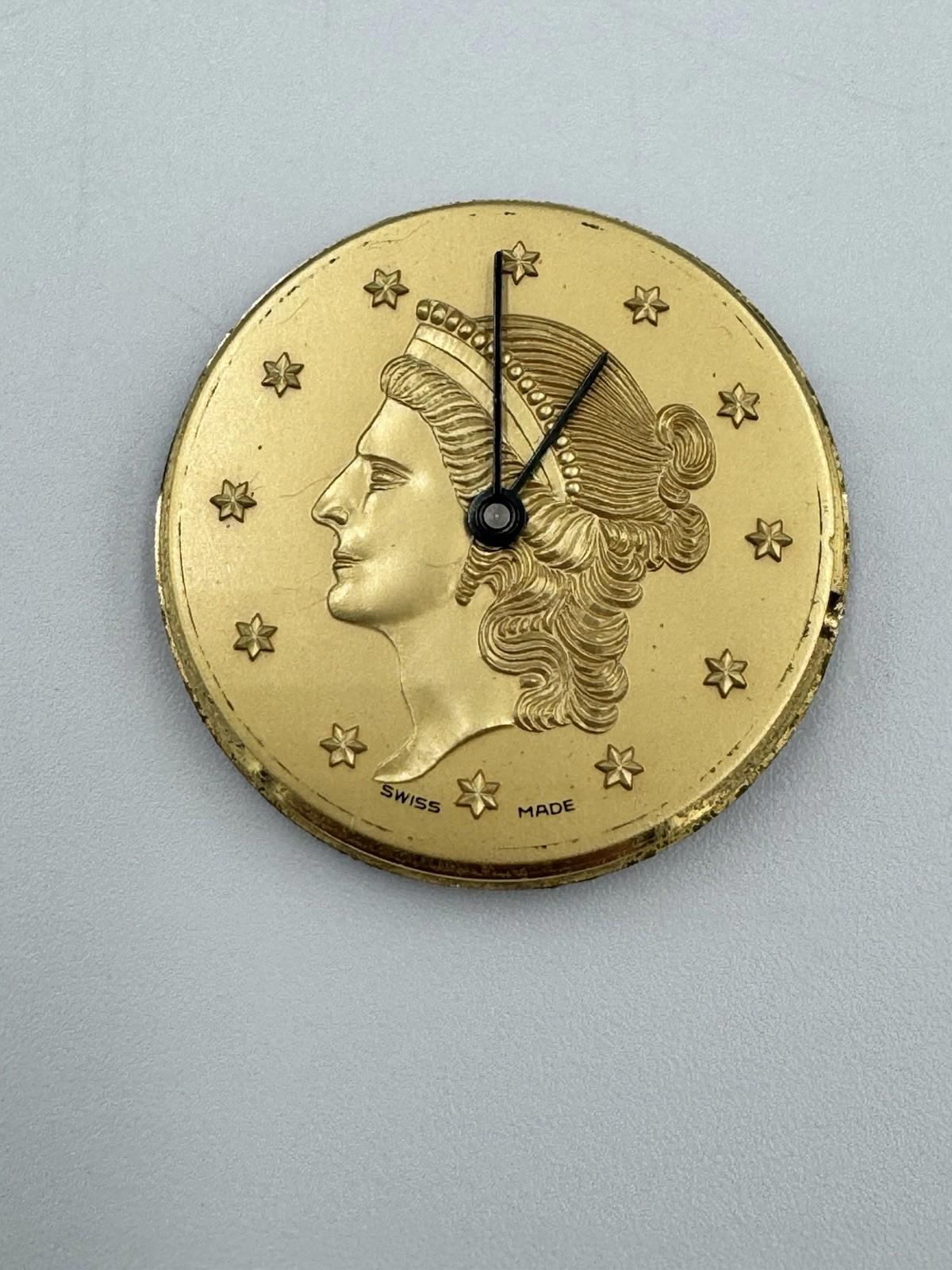 Buler Swiss Coin-Style Dial Watch Liberty Motif Rare 60s