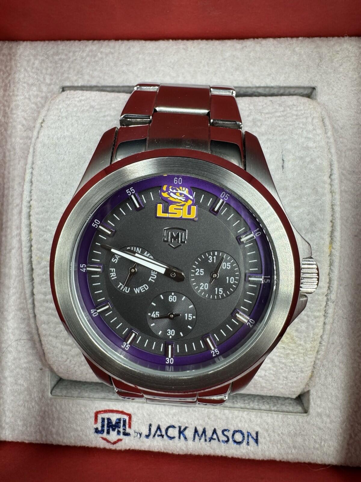 Jack Mason LSU Tigers Chronograph Watch Purple Dial Stainless Steel Original Box