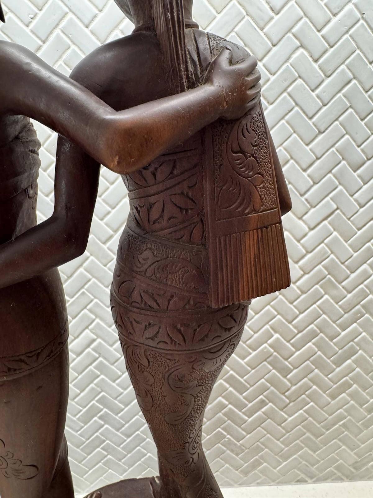 Vintage BALI WOMANS Hand Carved WOOD Sculpture Couple Statue