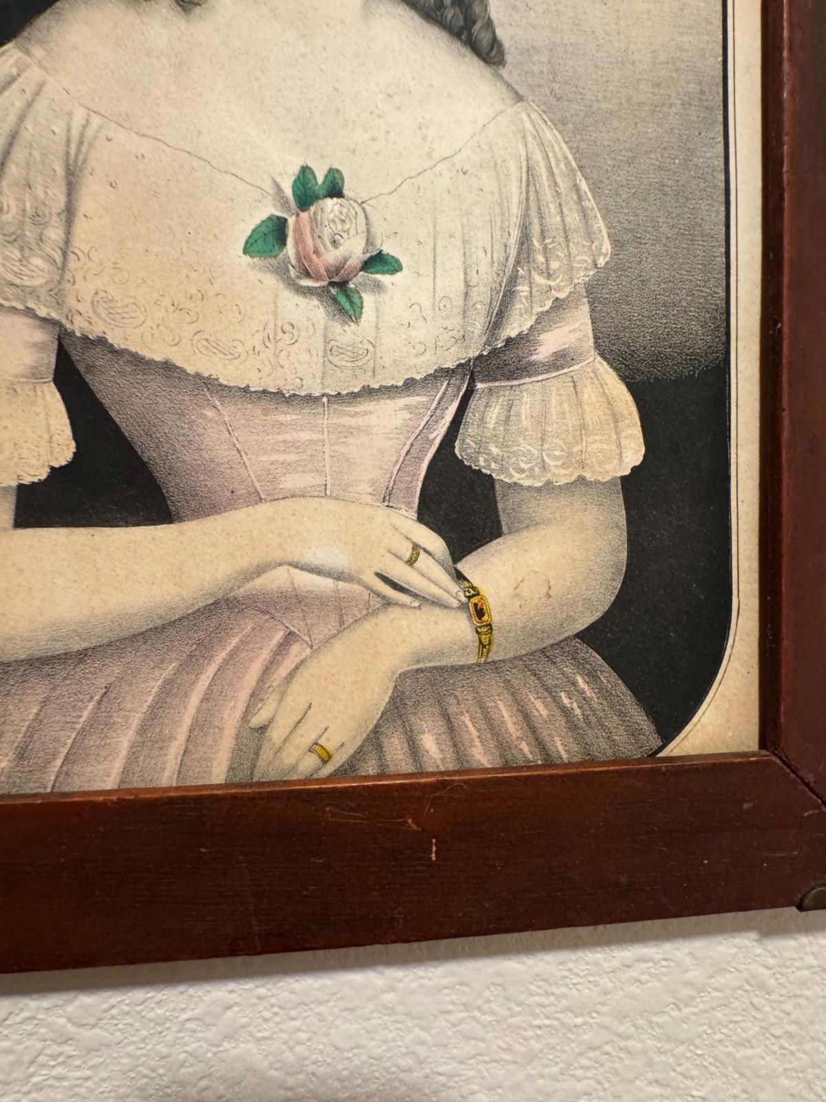 Antique Framed Victorian Lady Portrait Lithograph Chittenden