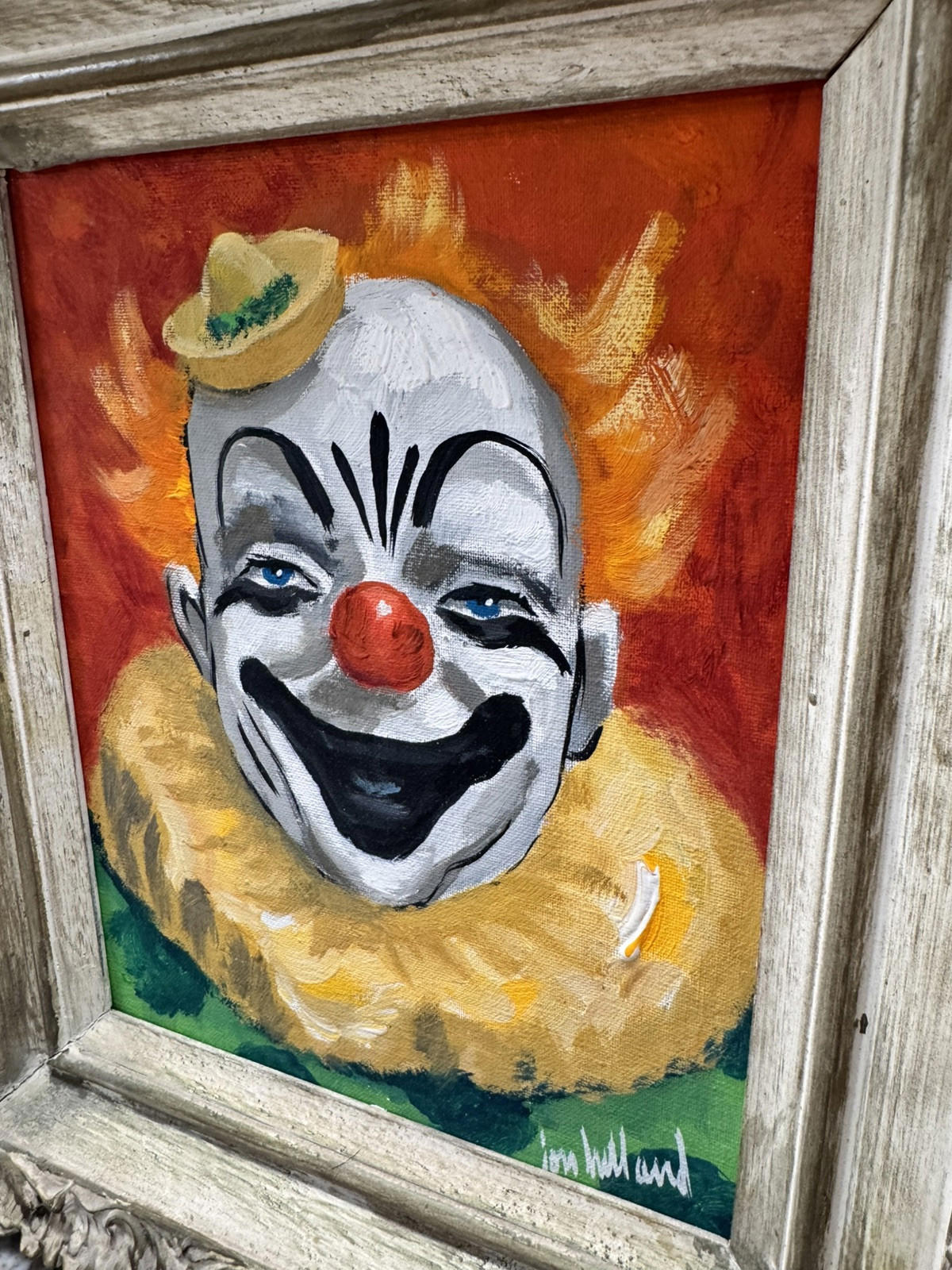 Jon Helland Clown Painting Signed Canvas Framed Painting