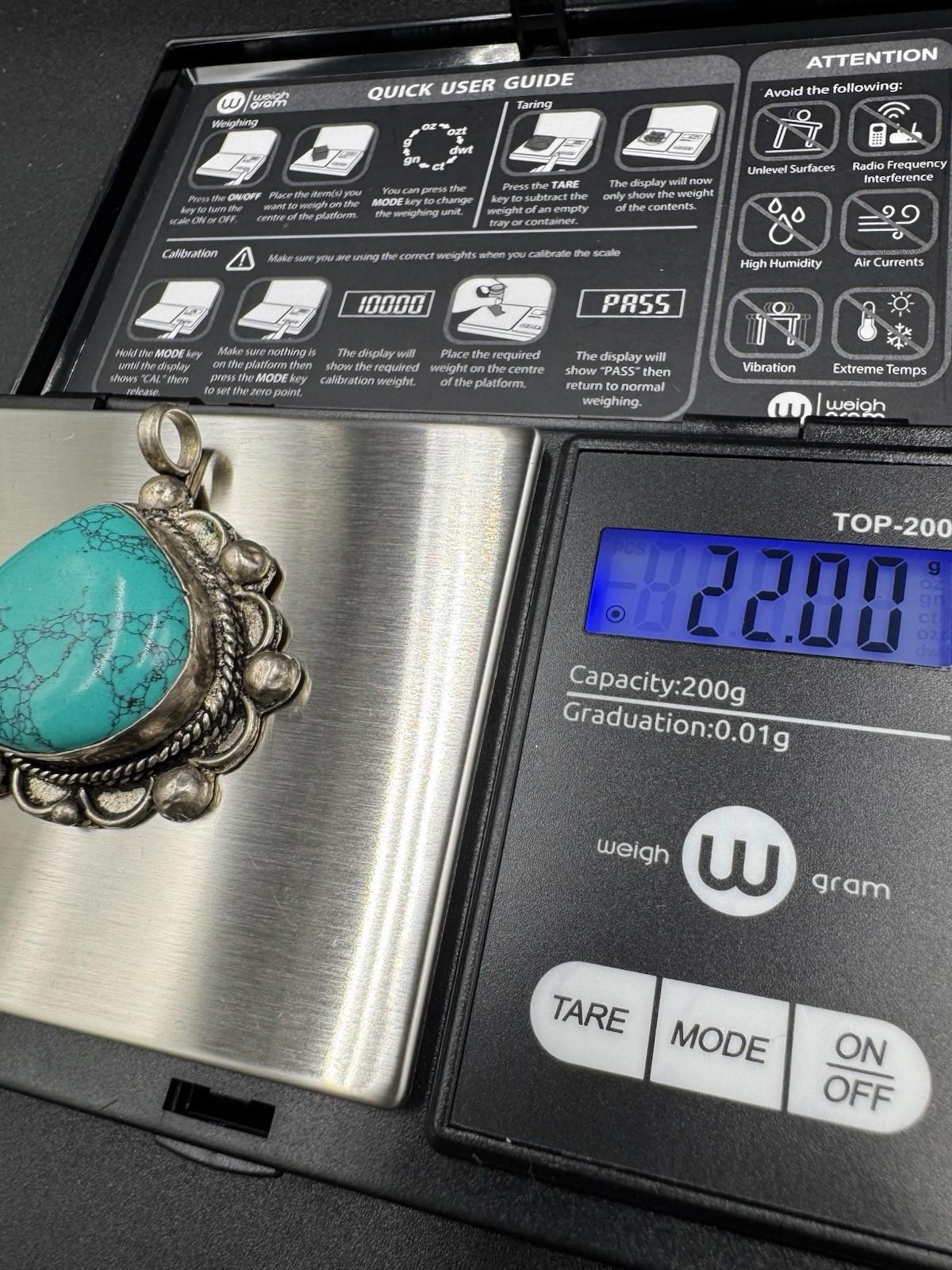 Vintage Navajo Turquoise Pendant Sterling Silver Spiderweb Matrix Heart Shape 22
