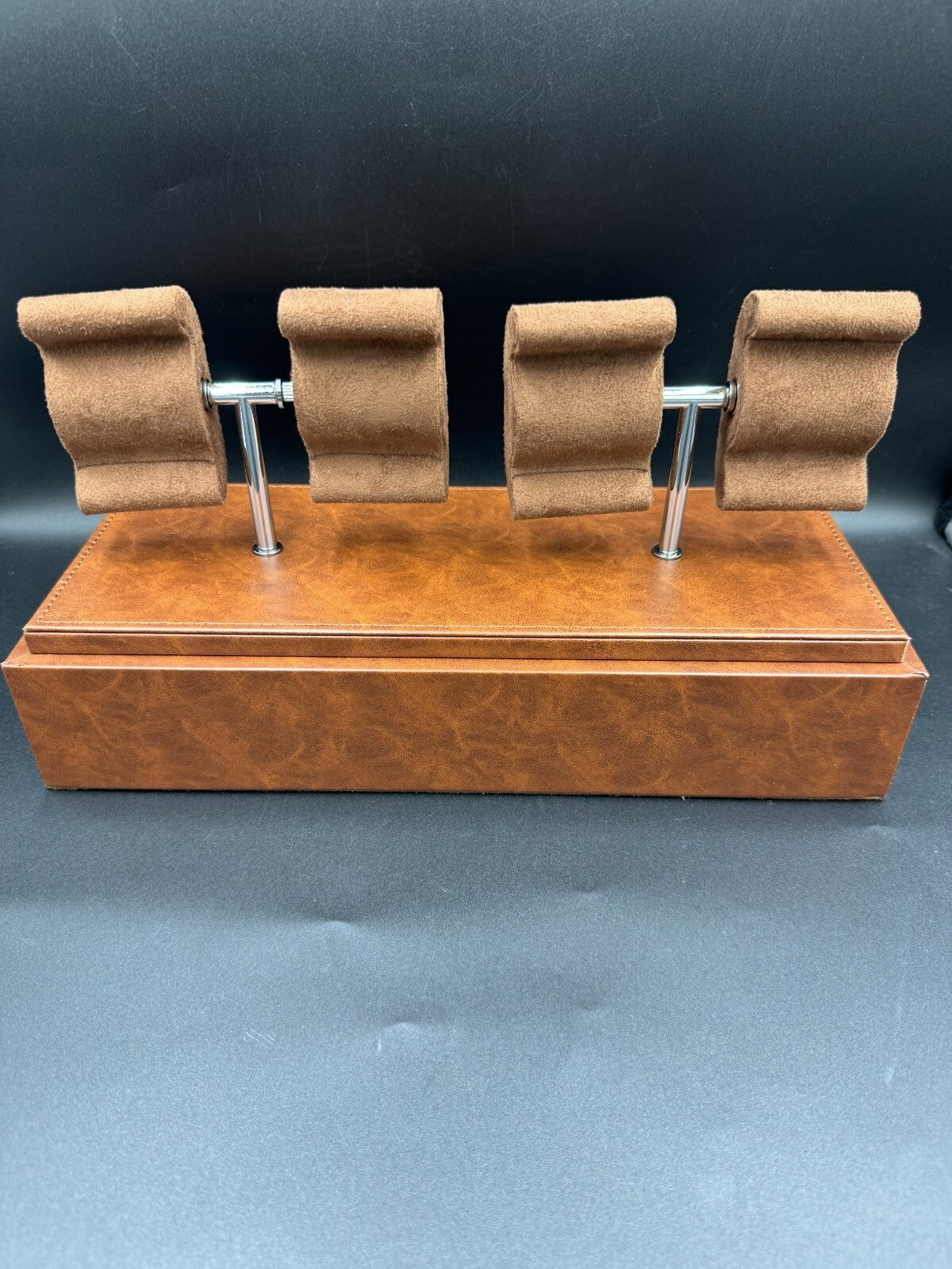 ROTHWELL 4 Slot Leather Watch Box with Valet Drawer - Luxury Case Display Brown