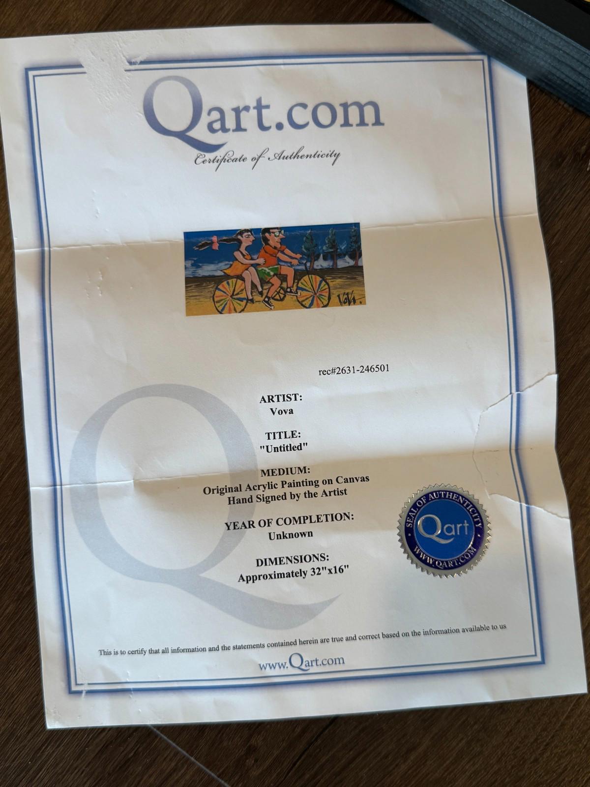 Original Vova Vladimir Mingar Acrylic Painting Bicycle Couple Signed with COA NM