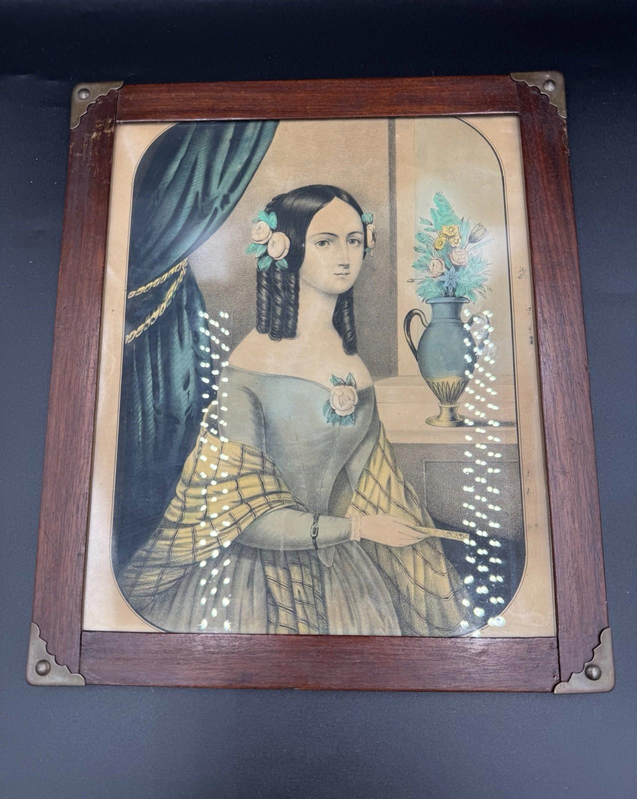 Antique Kelloggs & Comstock Hand Colored Lithograph Portrait