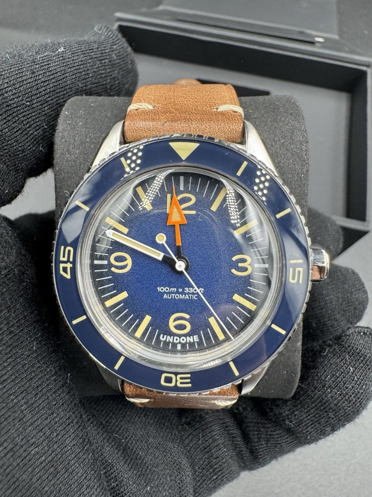 Undone Basecamp Classic Vintage Automatic Steel Blue Skin Men's Watch Brand New