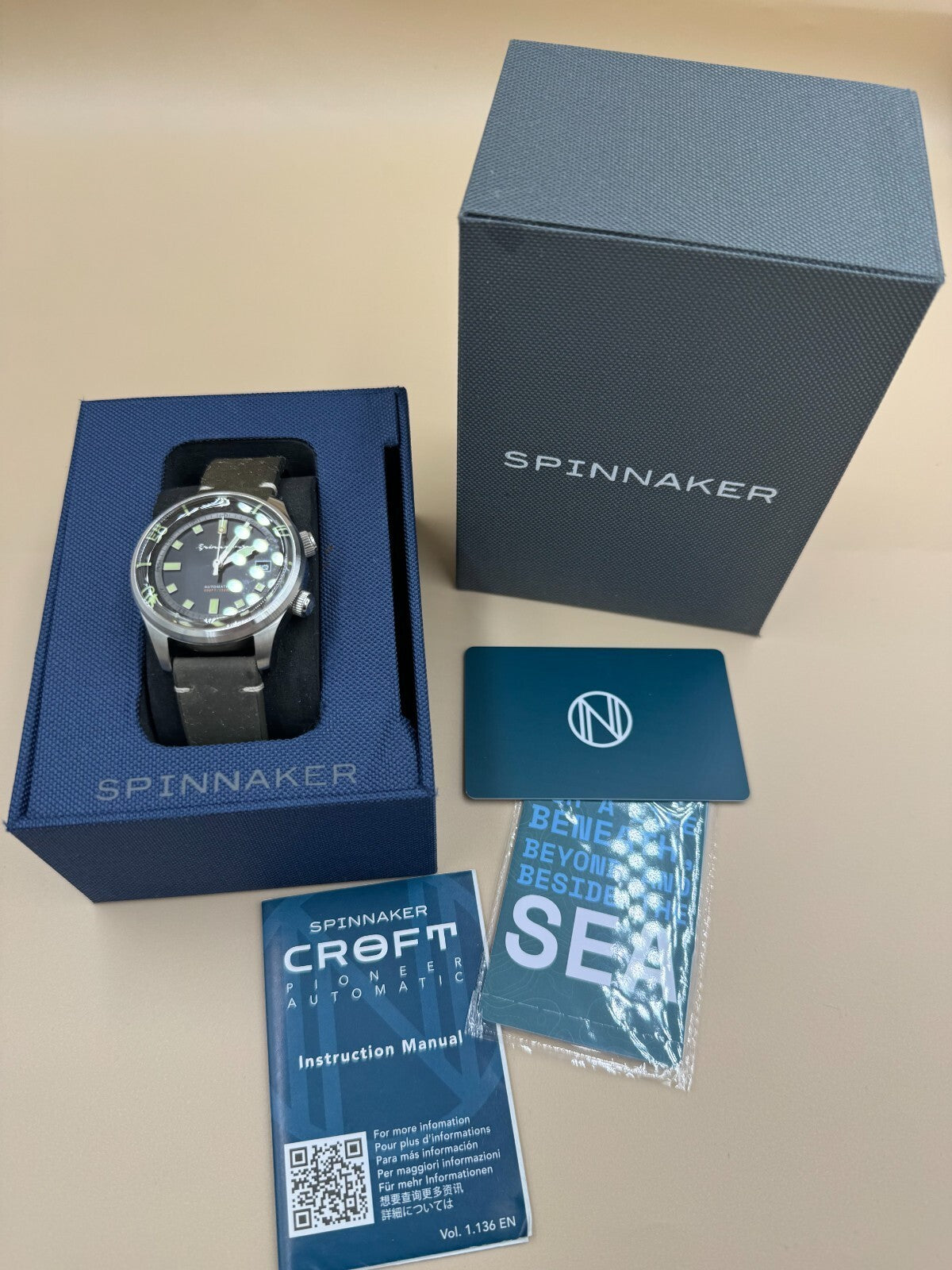 Spinnaker Bradner SP‑5057 Men’s Diver Watch Ink Black Automatic Leather Box Exce