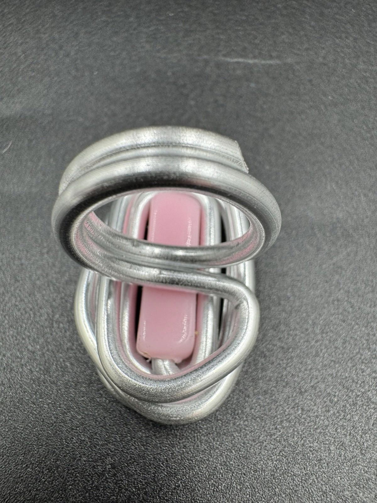 Handmade Bauhaus Inspired Aluminum Puzzle Ring Argentine Designer Pink Rectangle