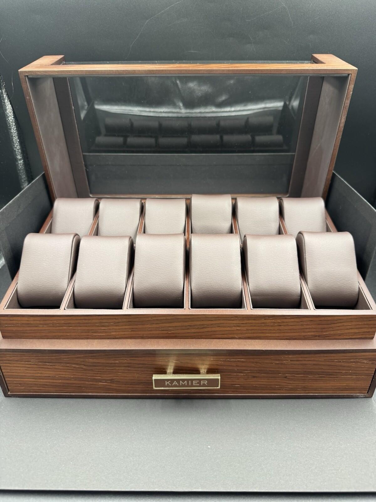 Kamier - High End Watch Box 12 Slot Wooden Watch Case With Drawer Watch Display