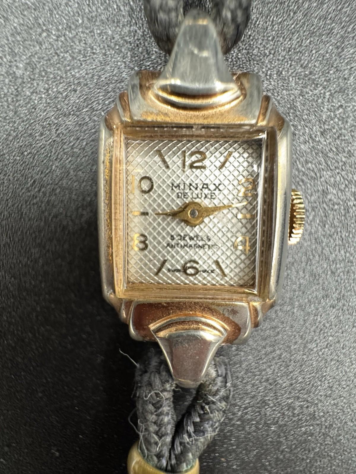 Vintage Minax De Luxe 5 Jewel Automatic Antimagnetic Ladies Watch Needs Service