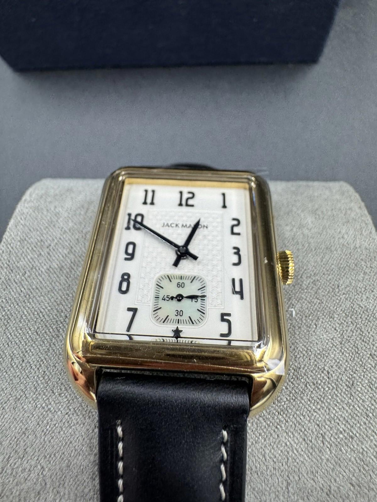 Jack Mason Issue No. 2 Heritage Rectangular Gold Tone Watch Black Leather #431B