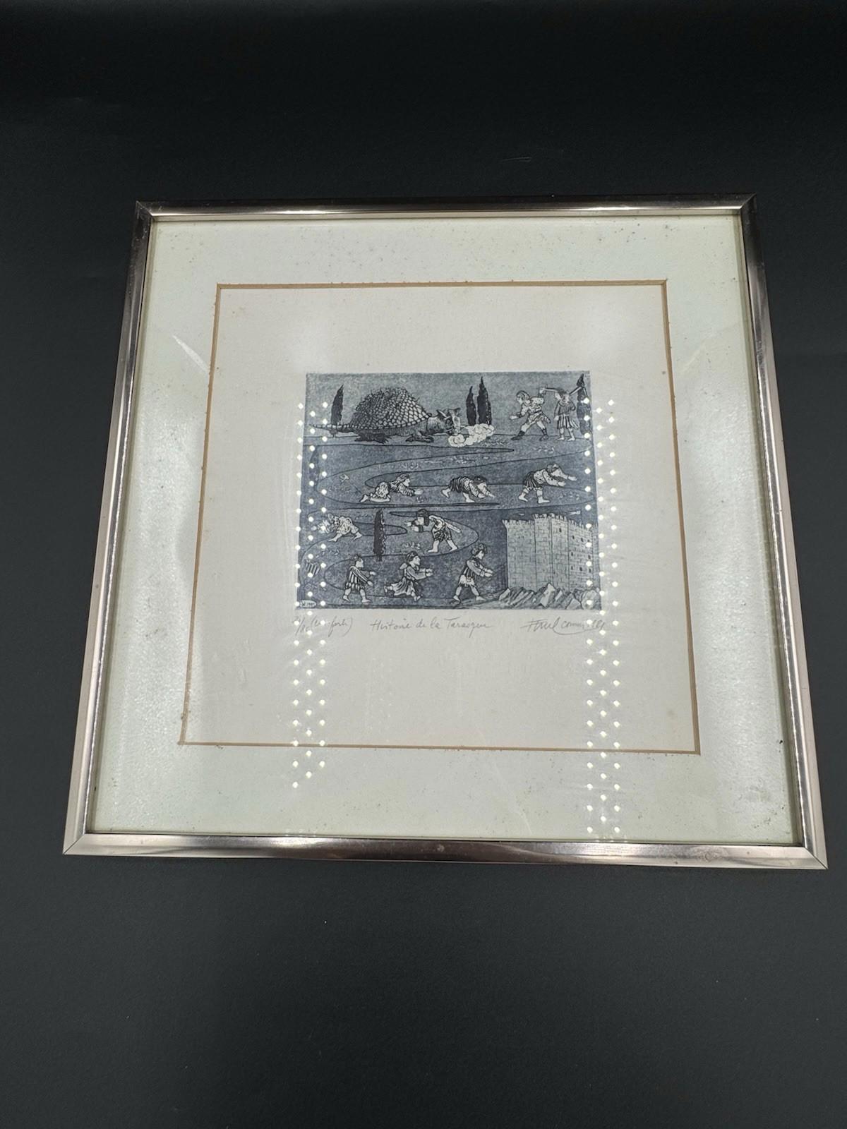 Signed Paul Comolli ? Histoire de la Tarasque Etching Print 31/80 1981 Framed VG