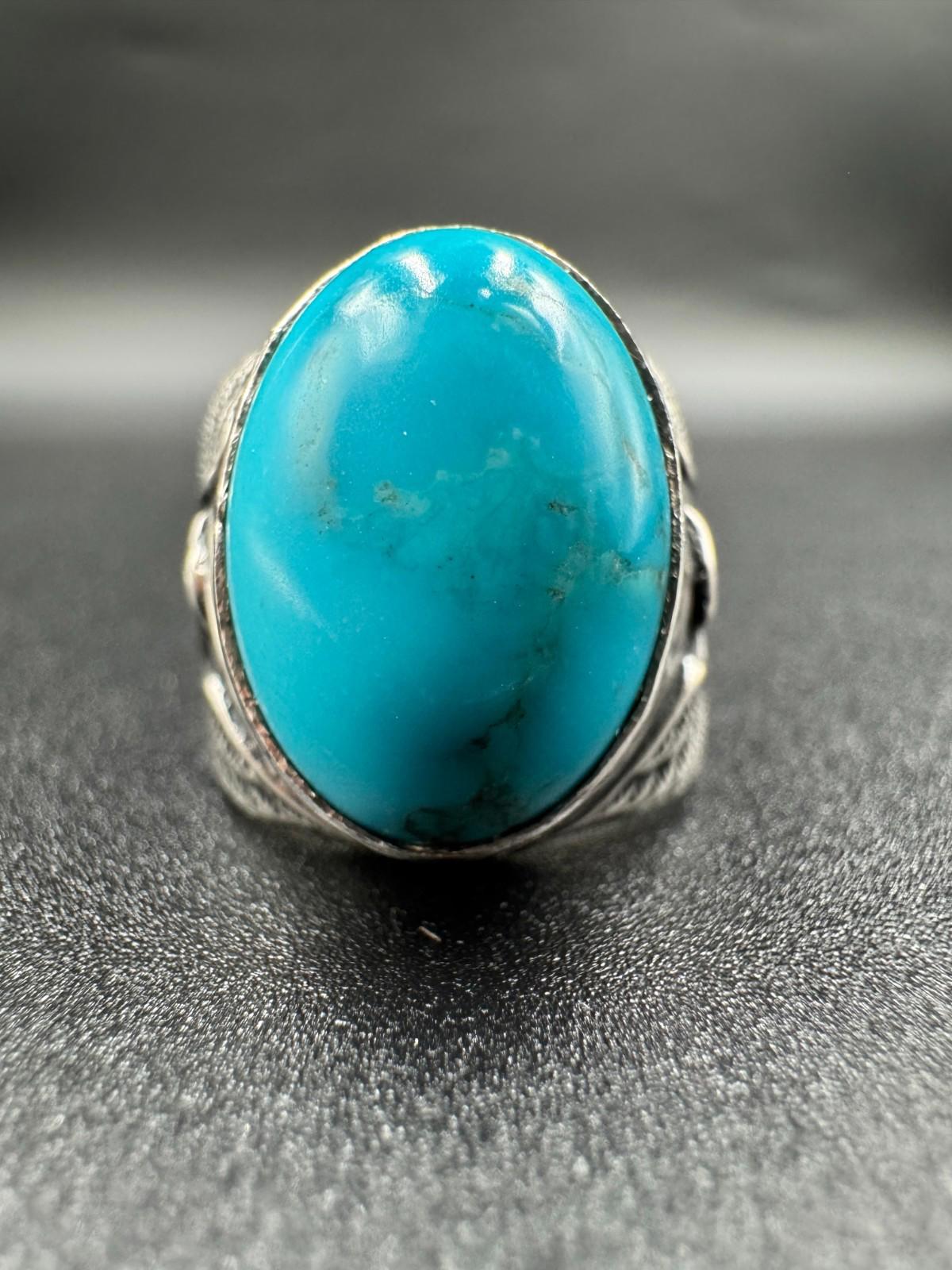 Vintage Navajo Turquoise Sterling Silver Ring Arthur J Williams Cabochon 12.69g