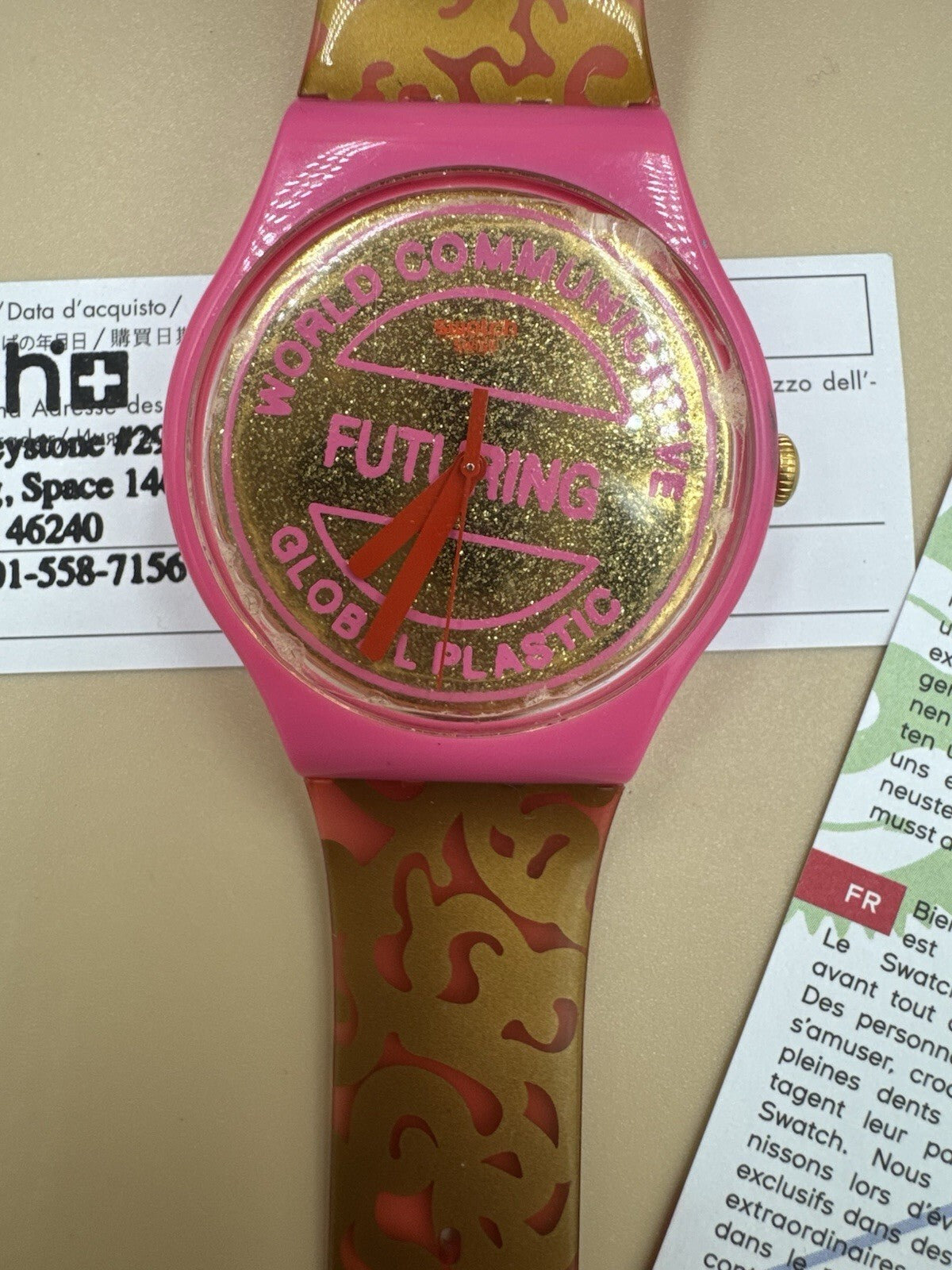 Swatch Eva & Adele Limited Edition Quartz Pink Gold Plastic Wristwatch 2015 New