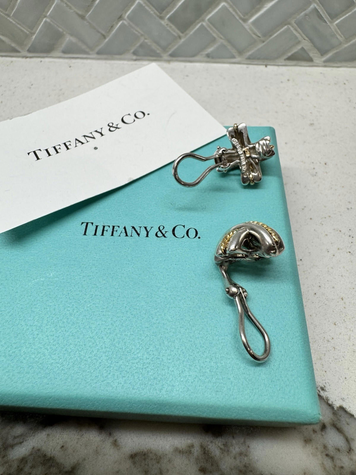 Tiffany & Co. Gold Rope Silver Signature X Clip-on Earrings