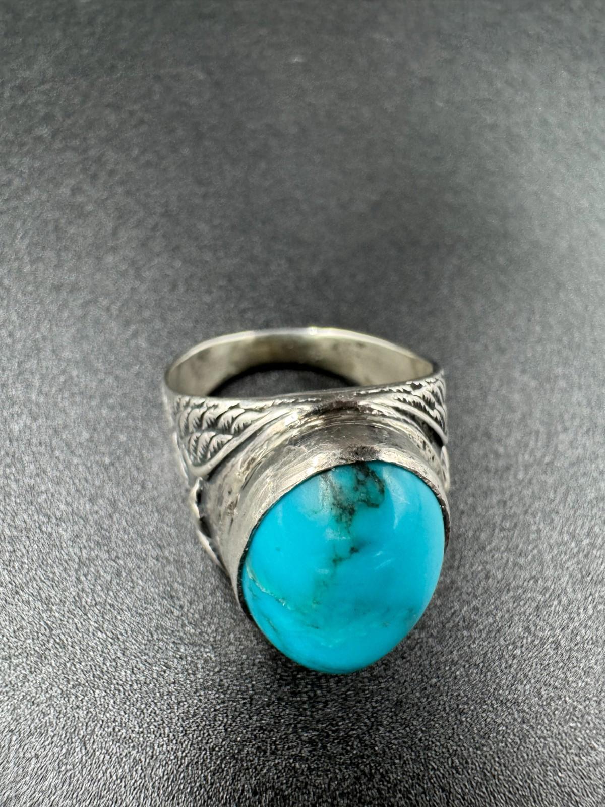 Vintage Navajo Turquoise Sterling Silver Ring Arthur J Williams Cabochon 12.69g