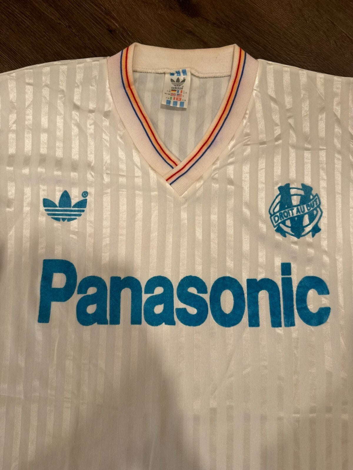 Vintage 1990 Home Kit Olympique Marseille Long Sleeve Football Jersey Large Rare