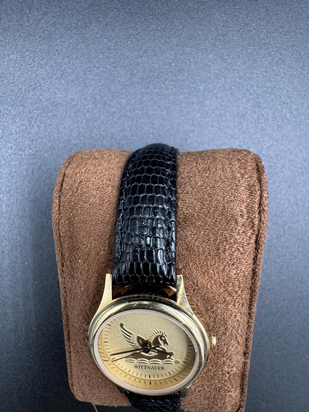 Vintage Wittnauer Watch Womens 24mm Gold Tone Pegasus Leather Band New Battery G