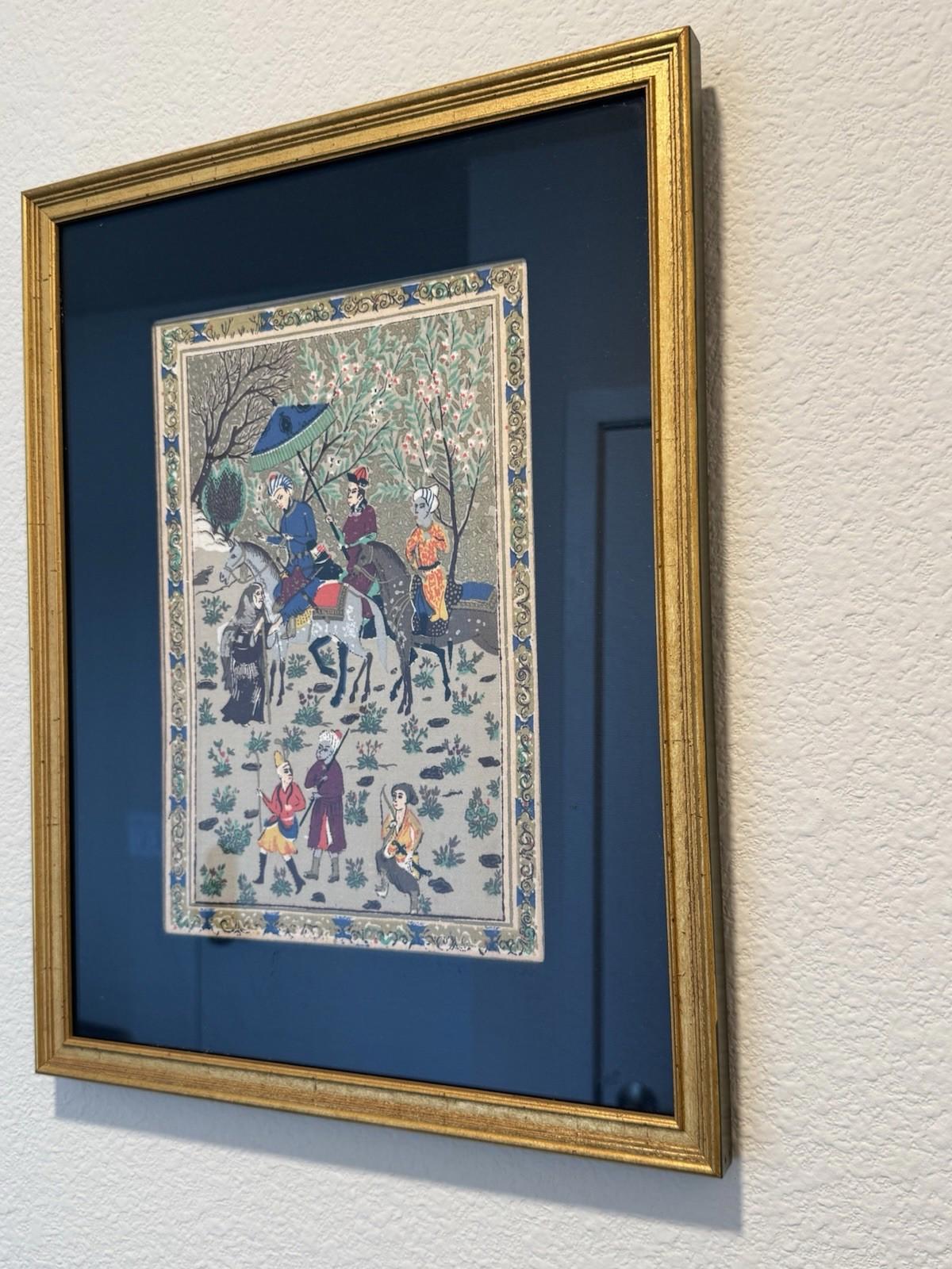 Persian Miniature Painting Royal Procession Tapestry Silk