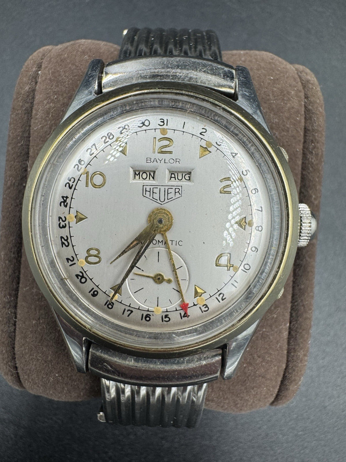 Antique Baylor Heuer Triple Date Bumper Automatic Watch 10K GF TOP CAPS Serviced