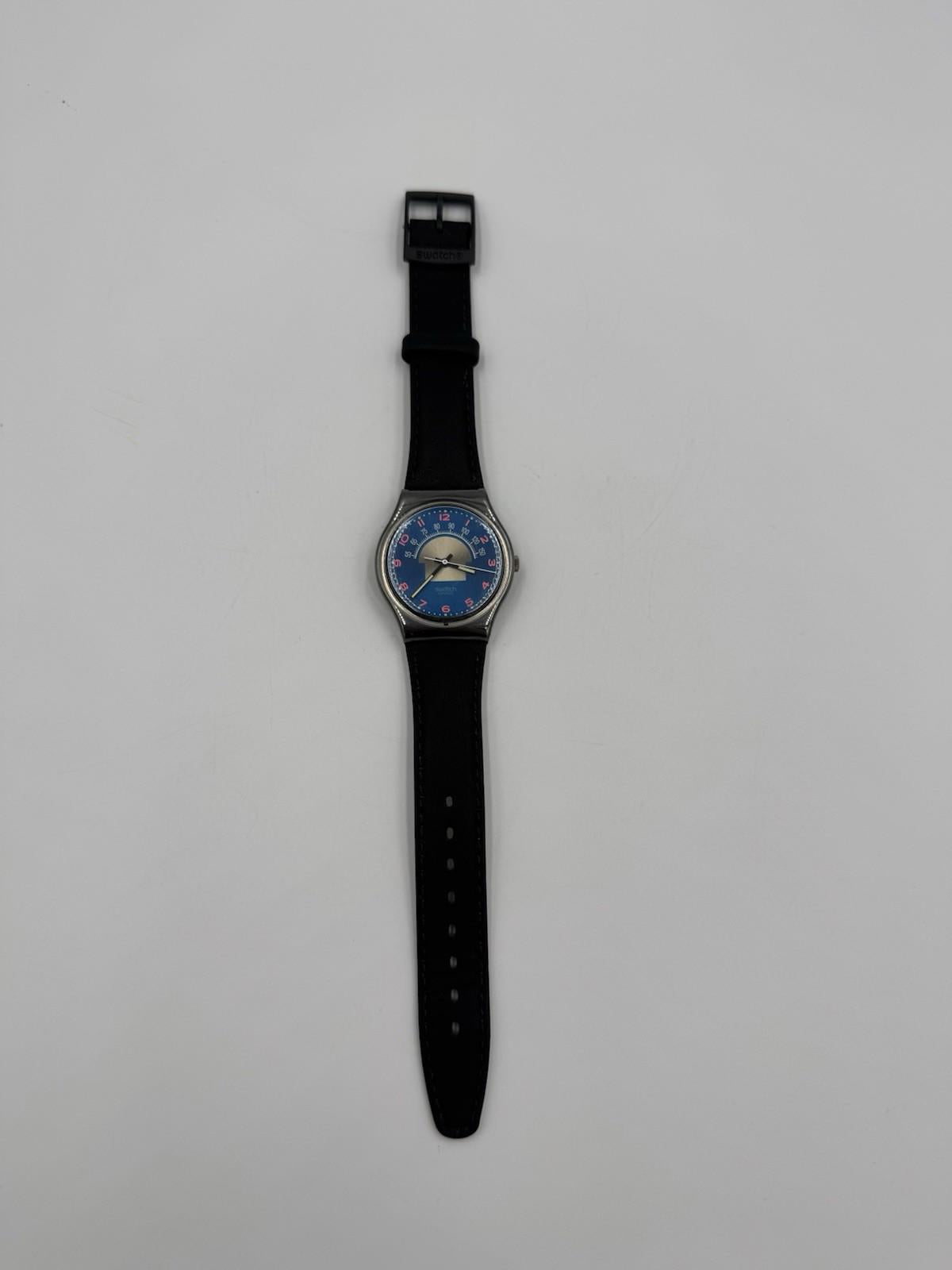 Swatch Watch Blue Tune GX119 Leather 34mm 1990 unisex New
